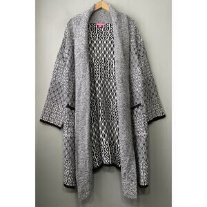 Woman Within Duster Size L 18 20 Drape Cardigan Black White Aztec Thick Chunky